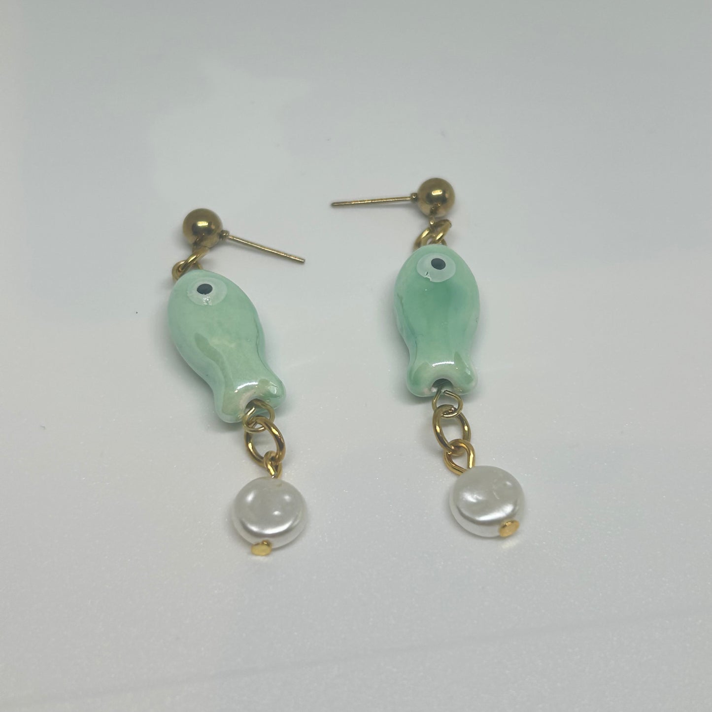 Gold stainless steel stud fish earrings