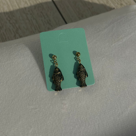 Gold on black fish earrings