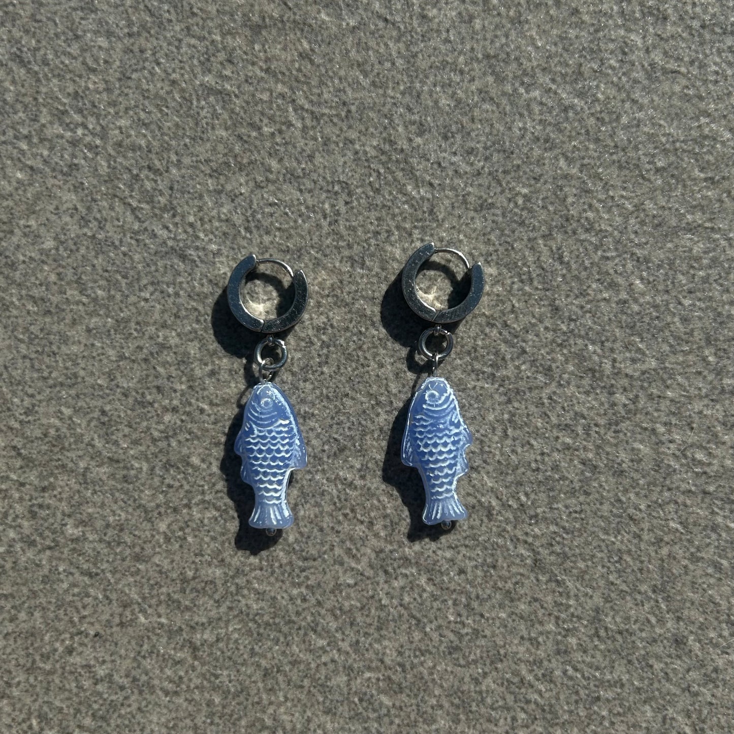 chalk blue fish earrings