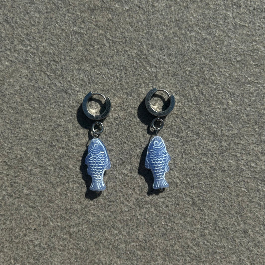 chalk blue fish earrings