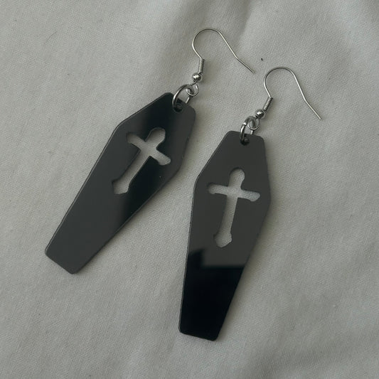 Coffin acrylic black earrings