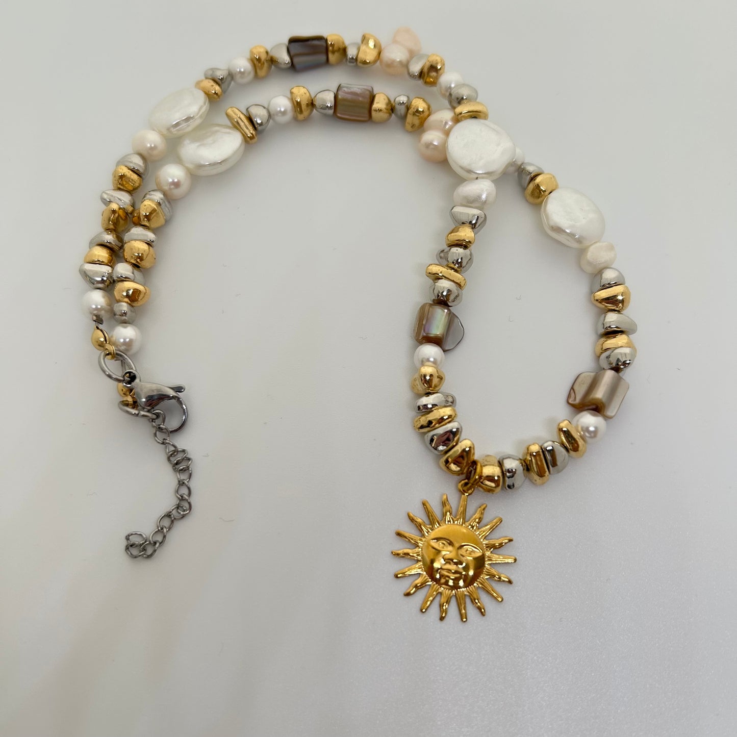 Mixed metal gold & silver beaded necklace